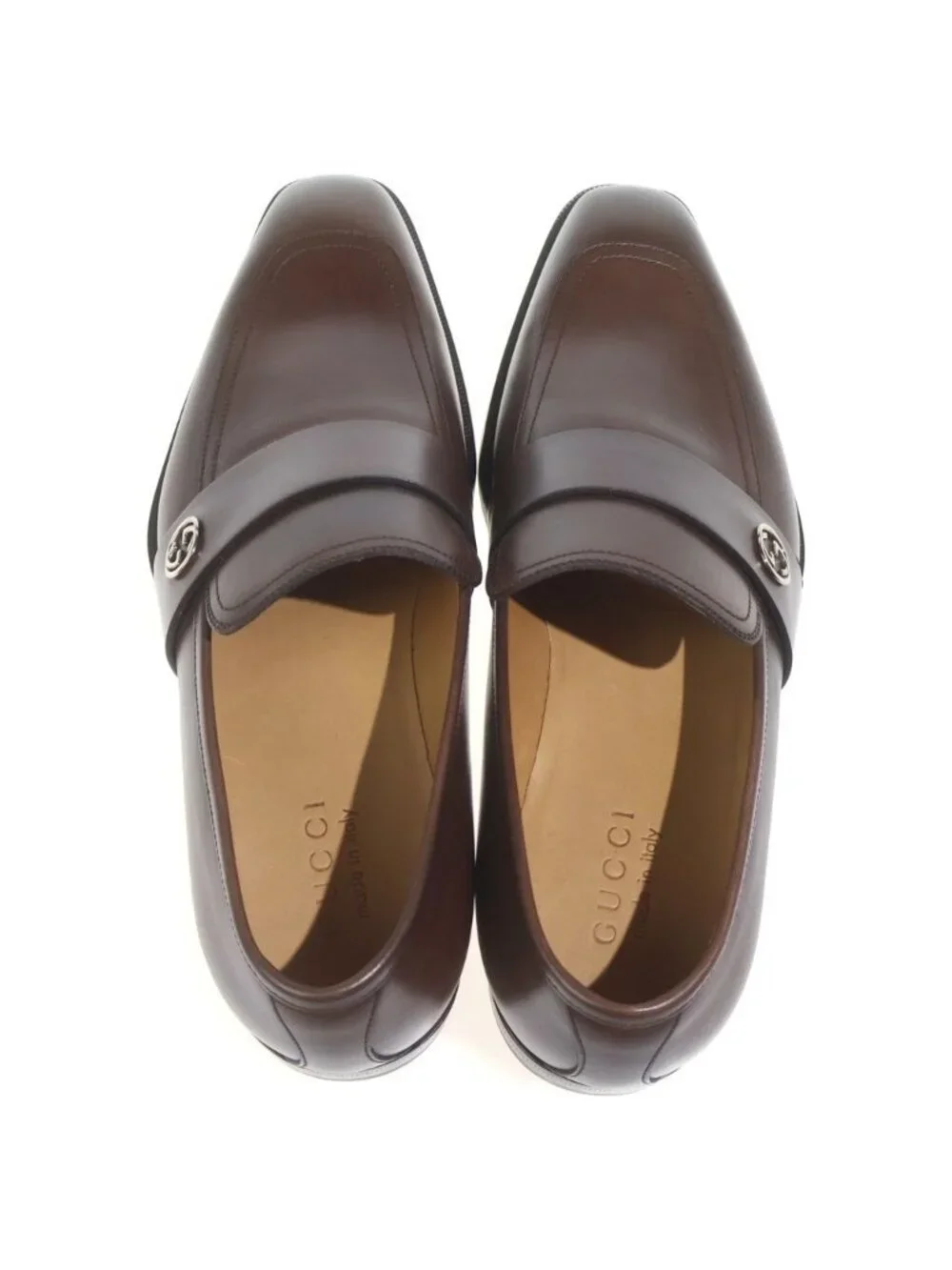 Gucci Interlocking Leather Shoes Loafers Brown